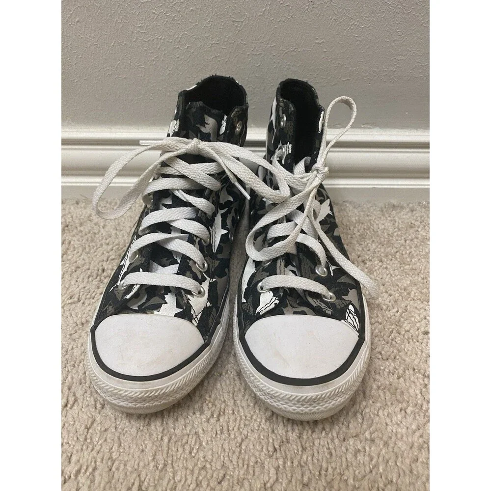 Converse Hi Top Shark Bite Black Red Junior Kids Casual Shoes Youth Size 3
